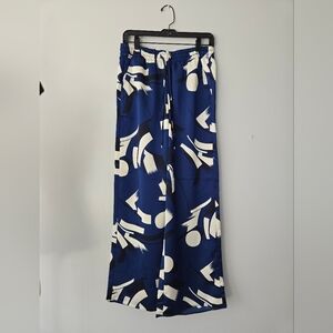 NWOT Ralph Lauren Wide Leg Navy/White Print Drawstring Pants, sS